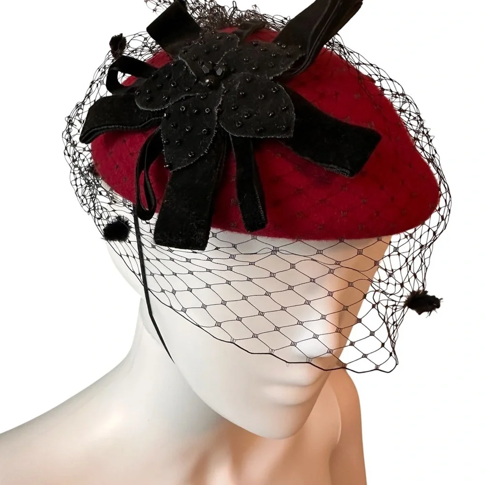 Elegant Red Fascinator with Black Accents